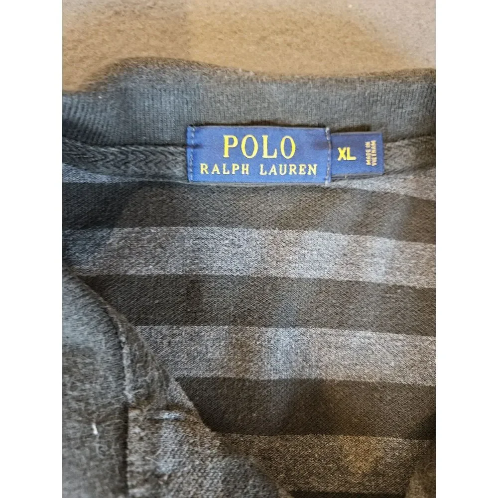Ralph Lauren Mens Shirt Size XL Striped Gray Black Heather Short Sleeve Polo Top